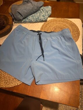 Southern Tide Light Blue Swim Shorts with Navy Waistband
